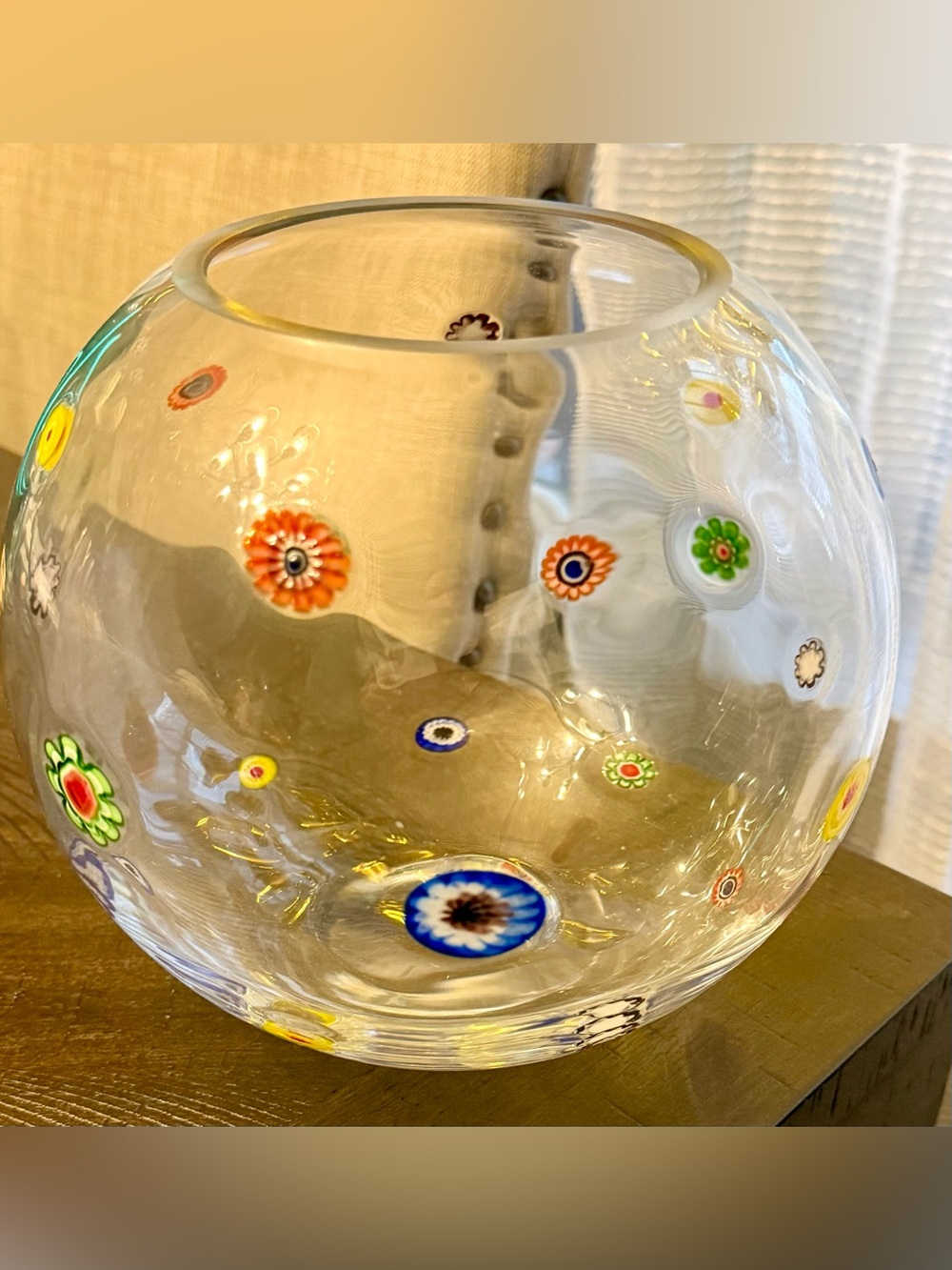 Vintage Leonardo Millefiori Art Glass Ball Vase 7” tall